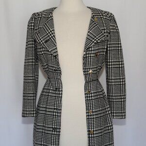 Gorgeous vintage light wool tweed trench coat dress houndstooth pattern
